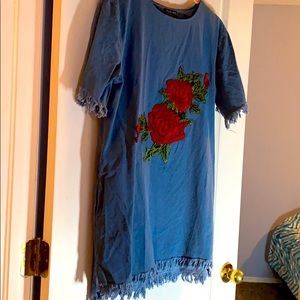 Light washed blue Jean shredded dress